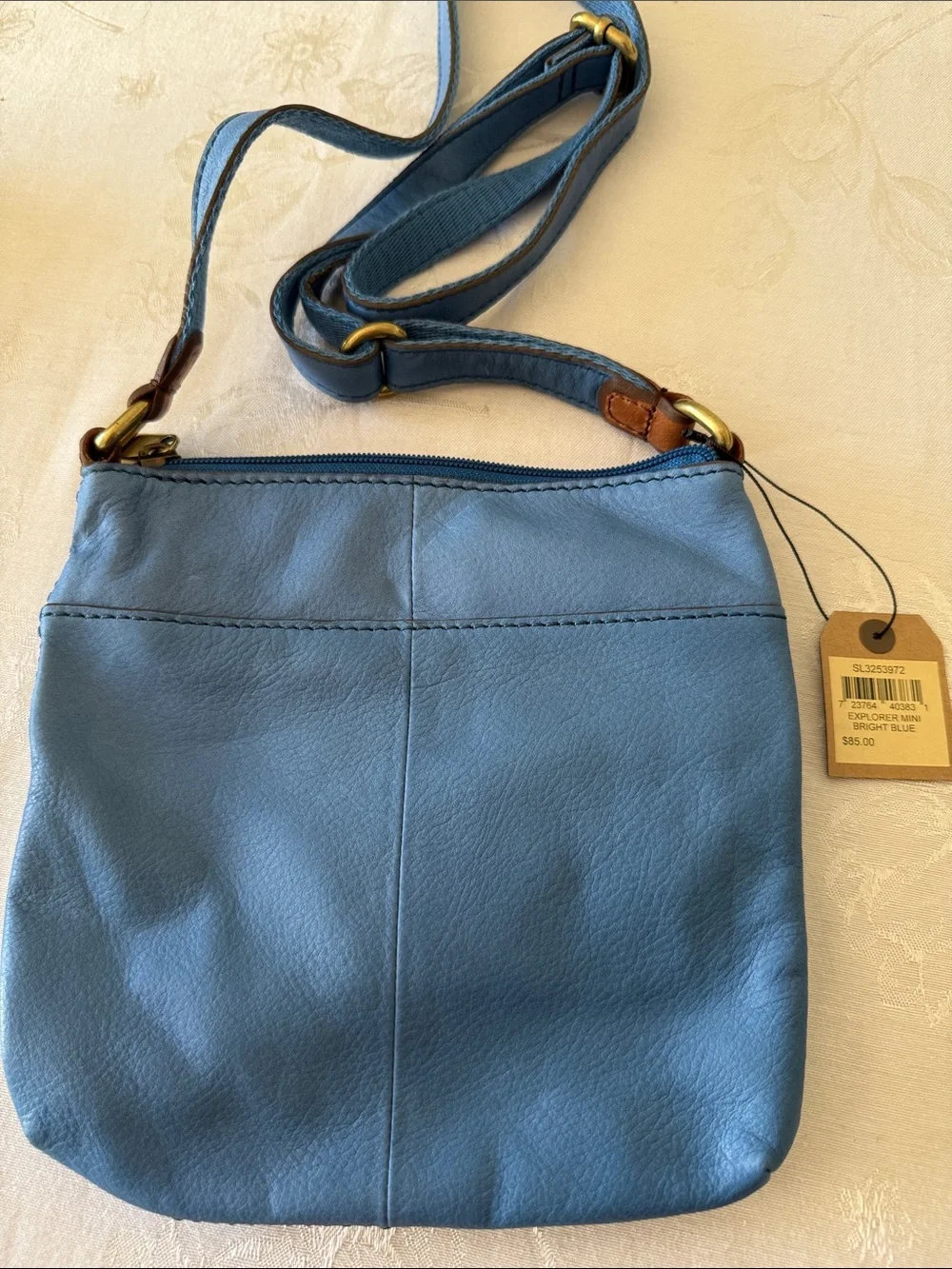 Fossil Leather Explorer Mini Crossbody Bag Medium Blue